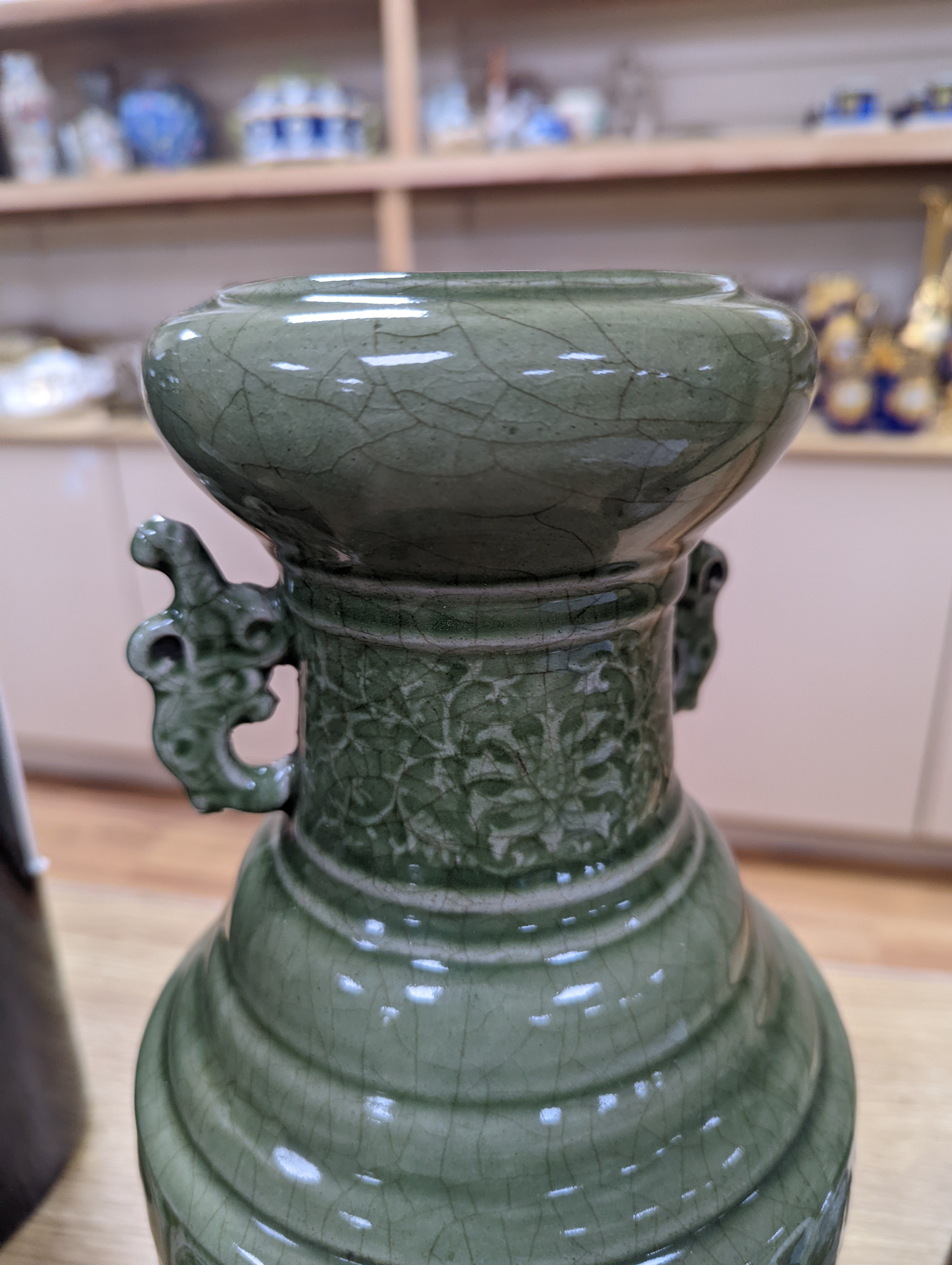 A pair of Chinese celadon glazed vases 35cm